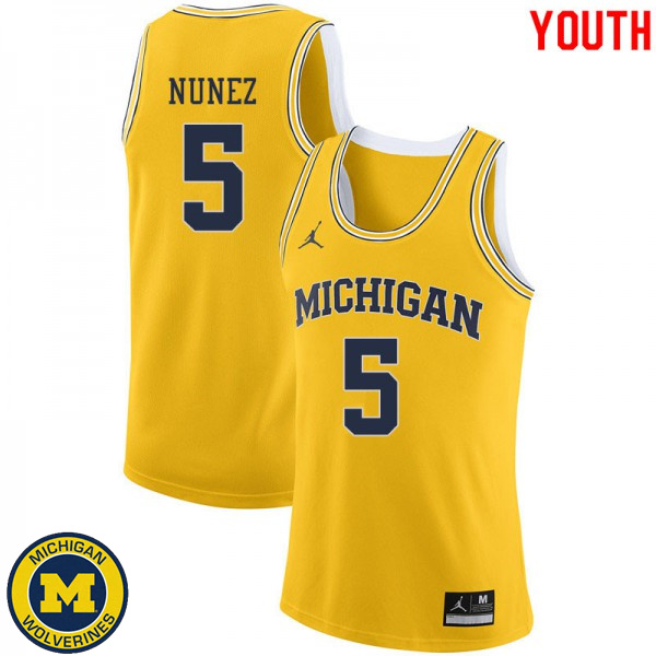 Youth University of Michigan #5 Adrien Nunez Yellow Jordan Brand Embroidery Basketball Jersey